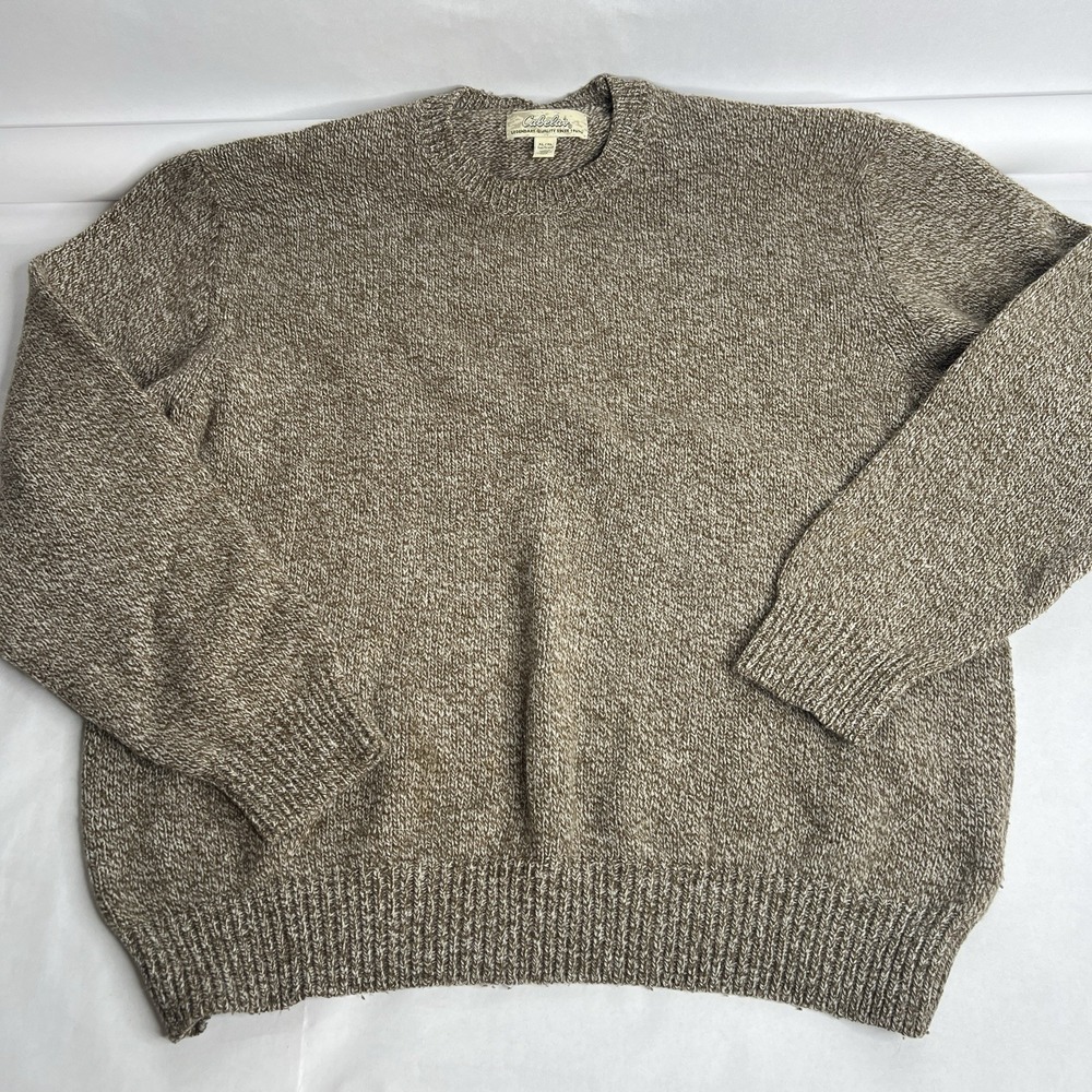 Vintage LL Bean Sweater Mens XL Tall Brown Heather Wool Crewneck Pullover 90s